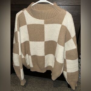 Checkered Turtle Neck Sweater
